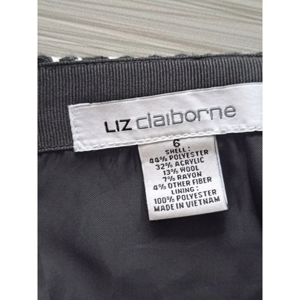 Vtg Liz Claiborne Houndstooth Black & White Pencil Skirt Size 6 Wool Blend - Picture 3 of 8